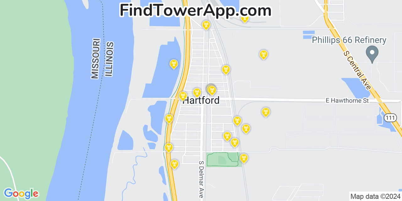 AT&T 4G/5G cell tower coverage map Hartford, Illinois