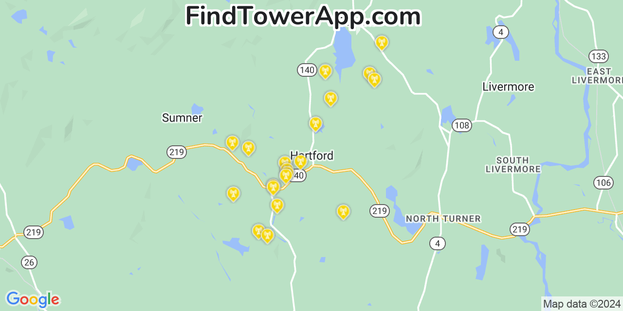 AT&T 4G/5G cell tower coverage map Hartford, Maine