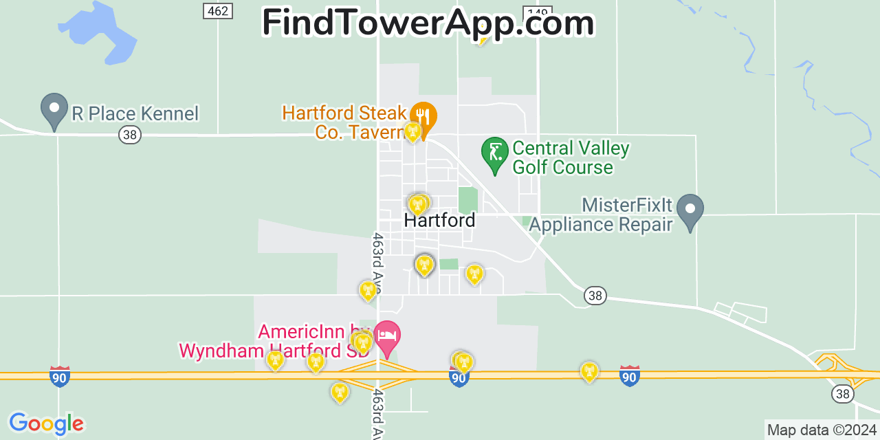 AT&T 4G/5G cell tower coverage map Hartford, South Dakota