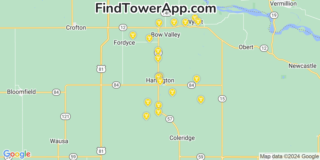 AT&T 4G/5G cell tower coverage map Hartington, Nebraska