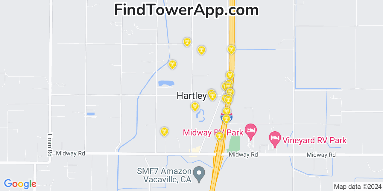 AT&T 4G/5G cell tower coverage map Hartley, California