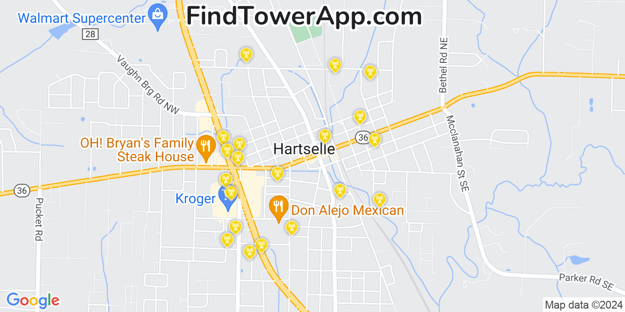 AT&T 4G/5G cell tower coverage map Hartselle, Alabama