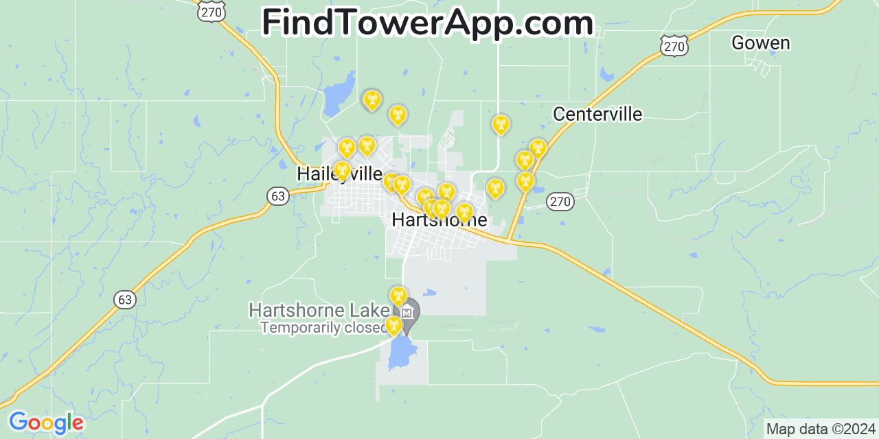 AT&T 4G/5G cell tower coverage map Hartshorne, Oklahoma
