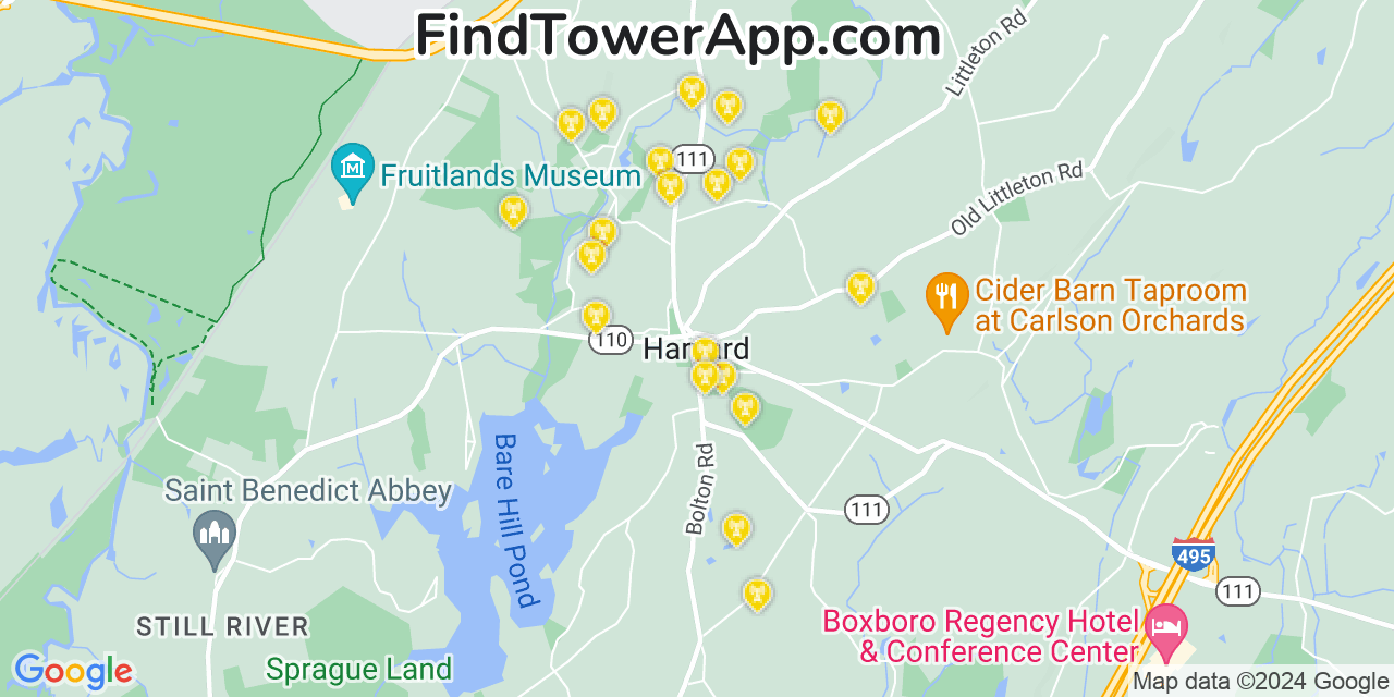 AT&T 4G/5G cell tower coverage map Harvard, Massachusetts