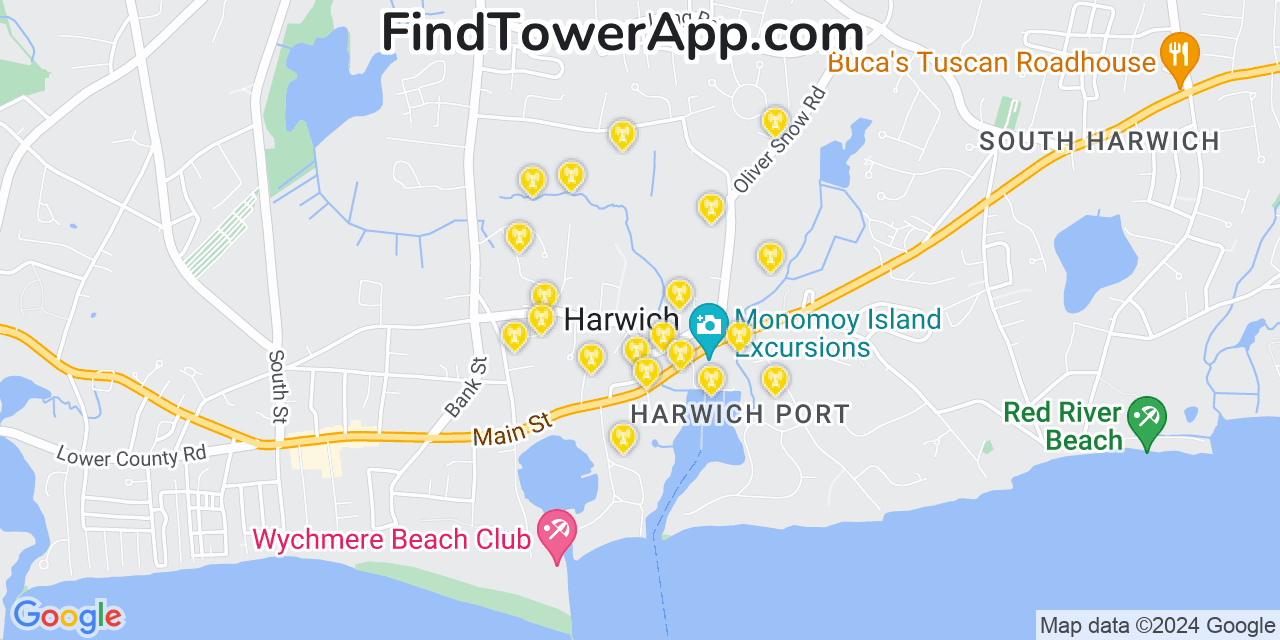 AT&T 4G/5G cell tower coverage map Harwich, Massachusetts
