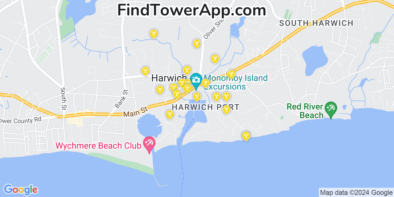 AT&T 4G/5G cell tower coverage map Harwich Port, Massachusetts