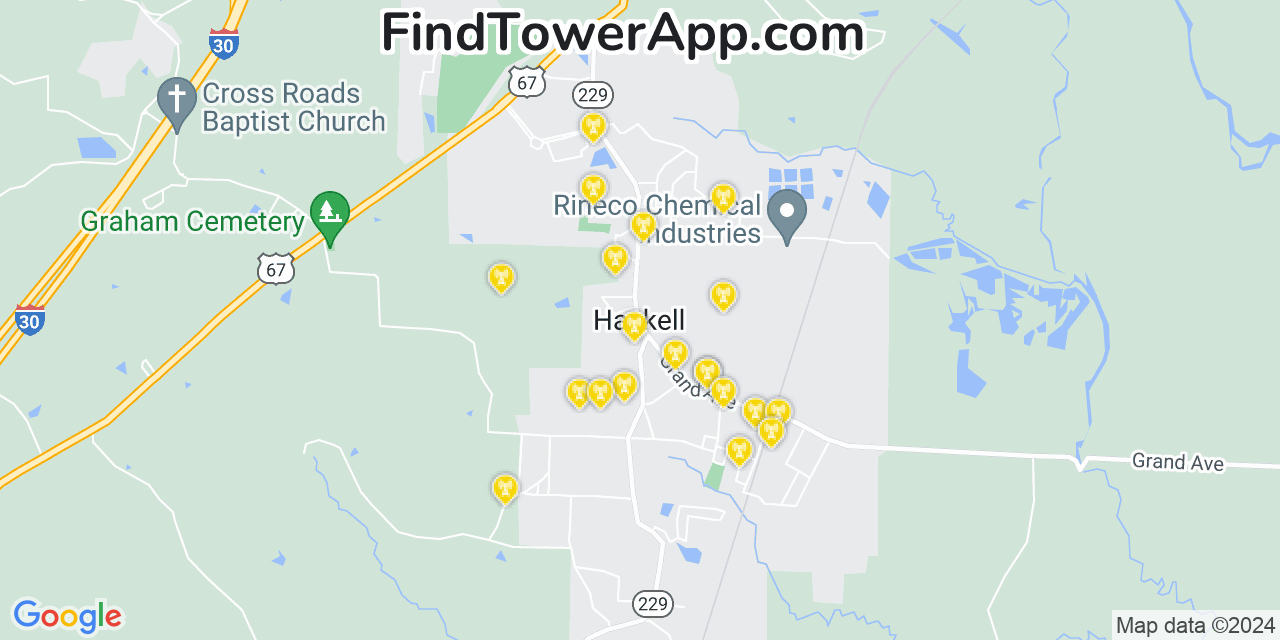 AT&T 4G/5G cell tower coverage map Haskell, Arkansas