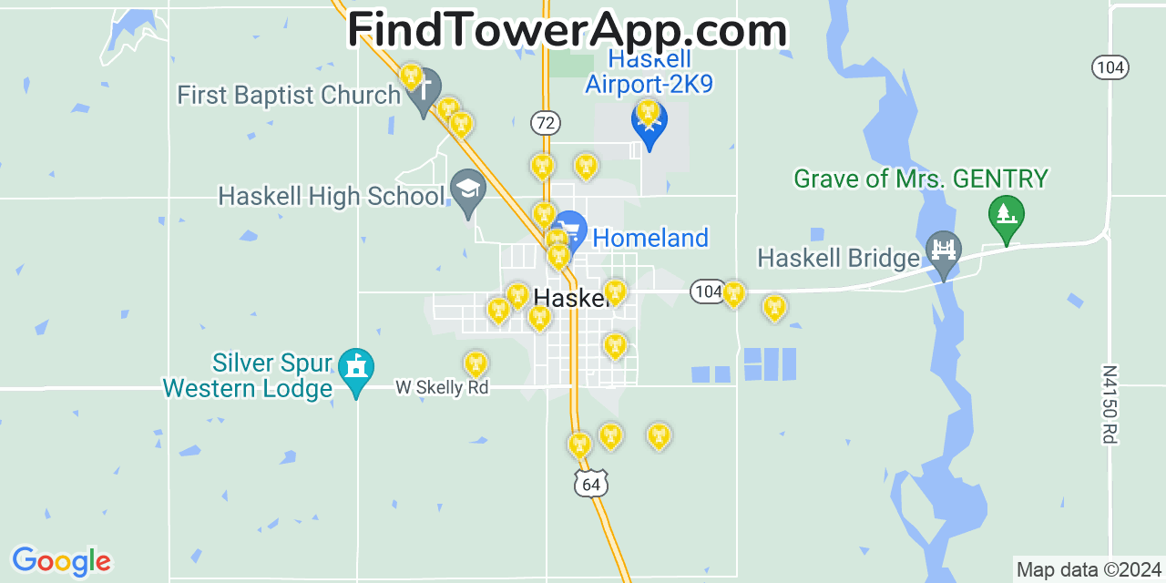 AT&T 4G/5G cell tower coverage map Haskell, Oklahoma