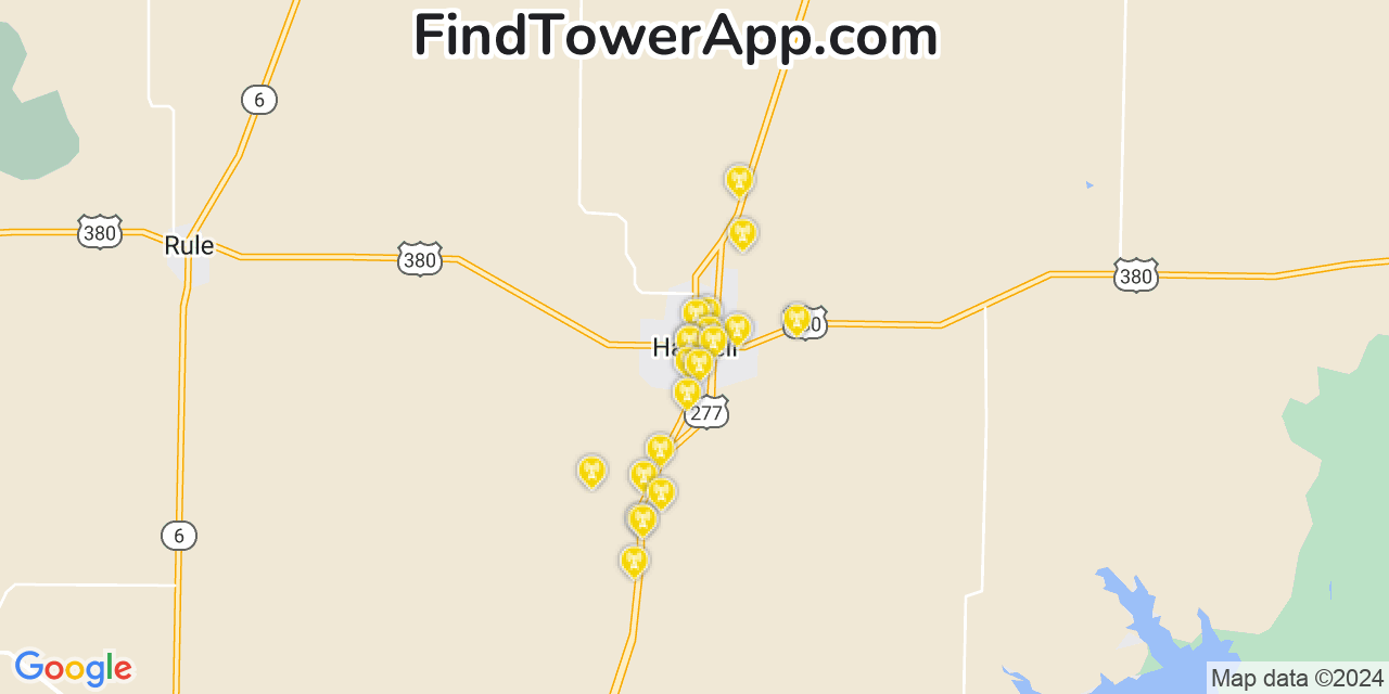 AT&T 4G/5G cell tower coverage map Haskell, Texas