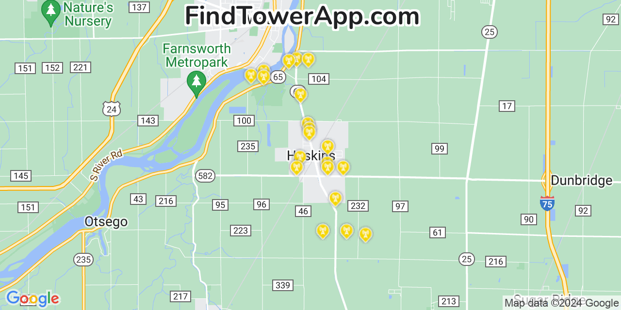 AT&T 4G/5G cell tower coverage map Haskins, Ohio