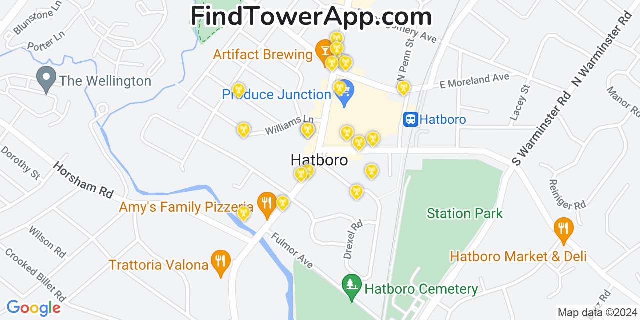 AT&T 4G/5G cell tower coverage map Hatboro, Pennsylvania