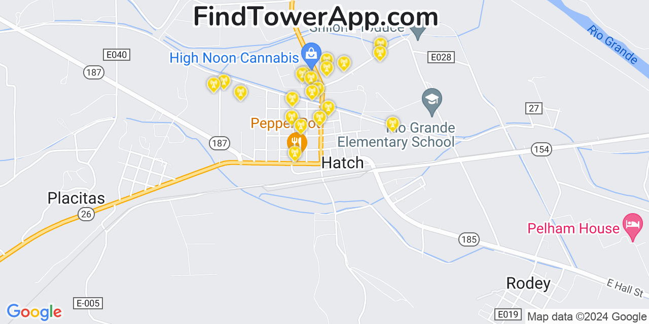 AT&T 4G/5G cell tower coverage map Hatch, New Mexico