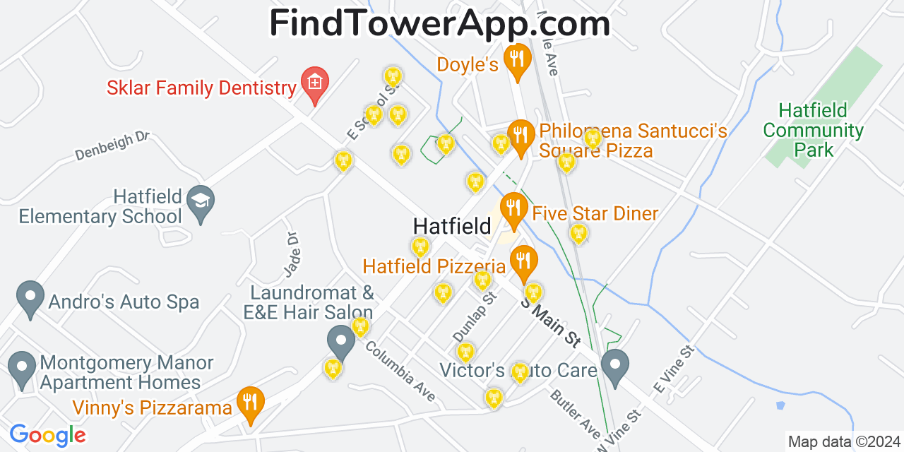 AT&T 4G/5G cell tower coverage map Hatfield, Pennsylvania