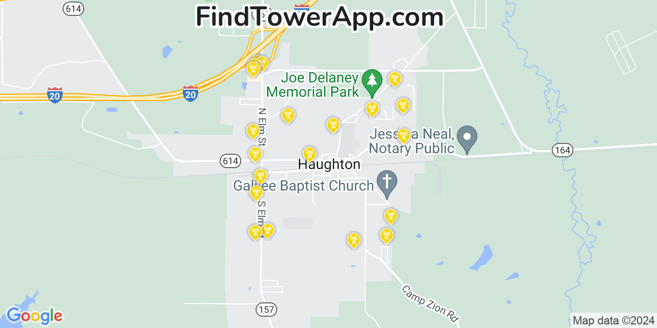 AT&T 4G/5G cell tower coverage map Haughton, Louisiana
