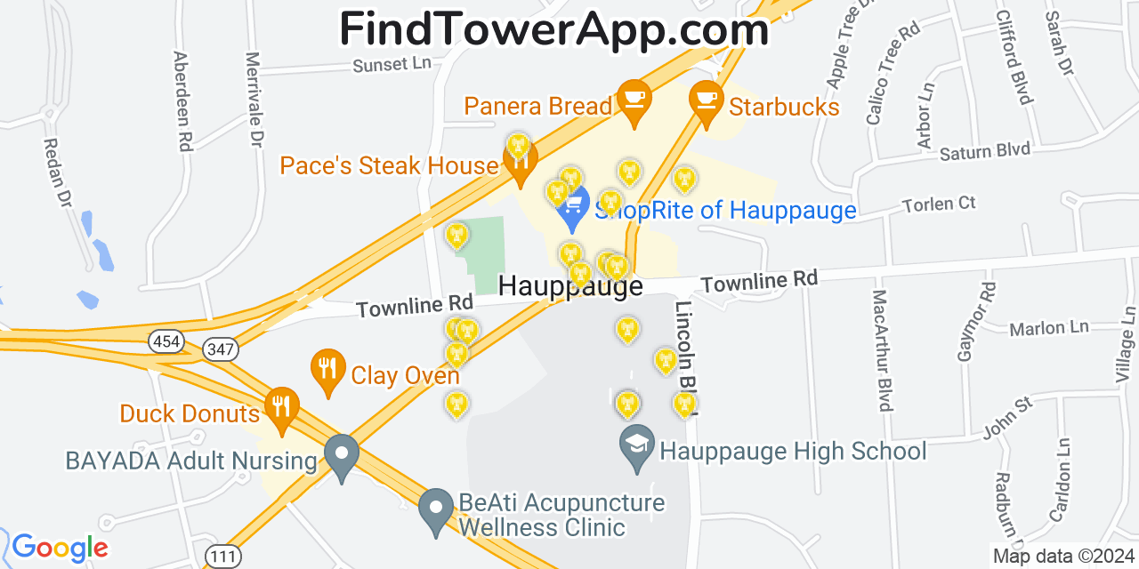 AT&T 4G/5G cell tower coverage map Hauppauge, New York