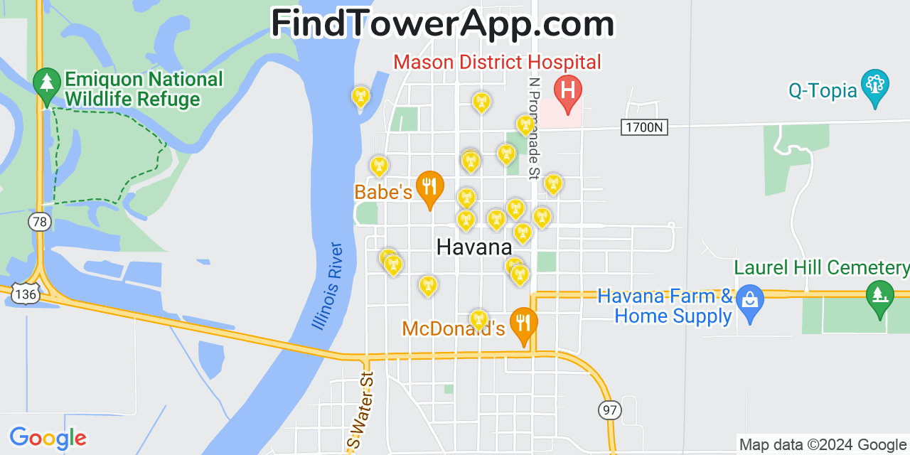 Verizon 4G/5G cell tower coverage map Havana, Illinois