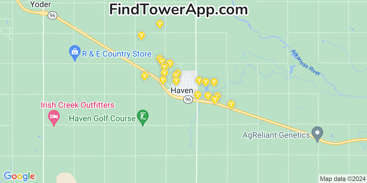 AT&T 4G/5G cell tower coverage map Haven, Kansas