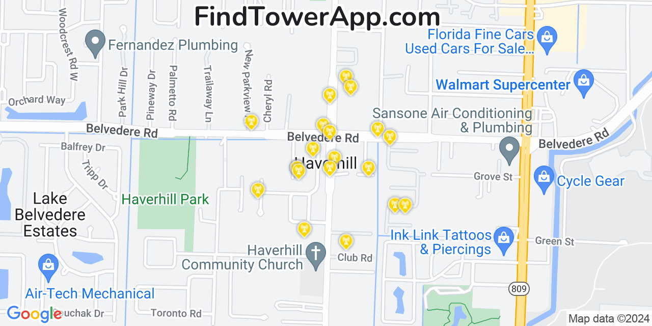 AT&T 4G/5G cell tower coverage map Haverhill, Florida