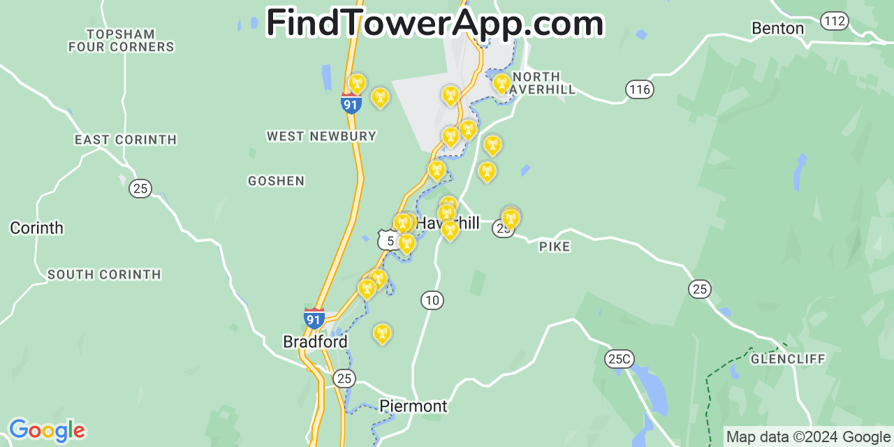 AT&T 4G/5G cell tower coverage map Haverhill, New Hampshire