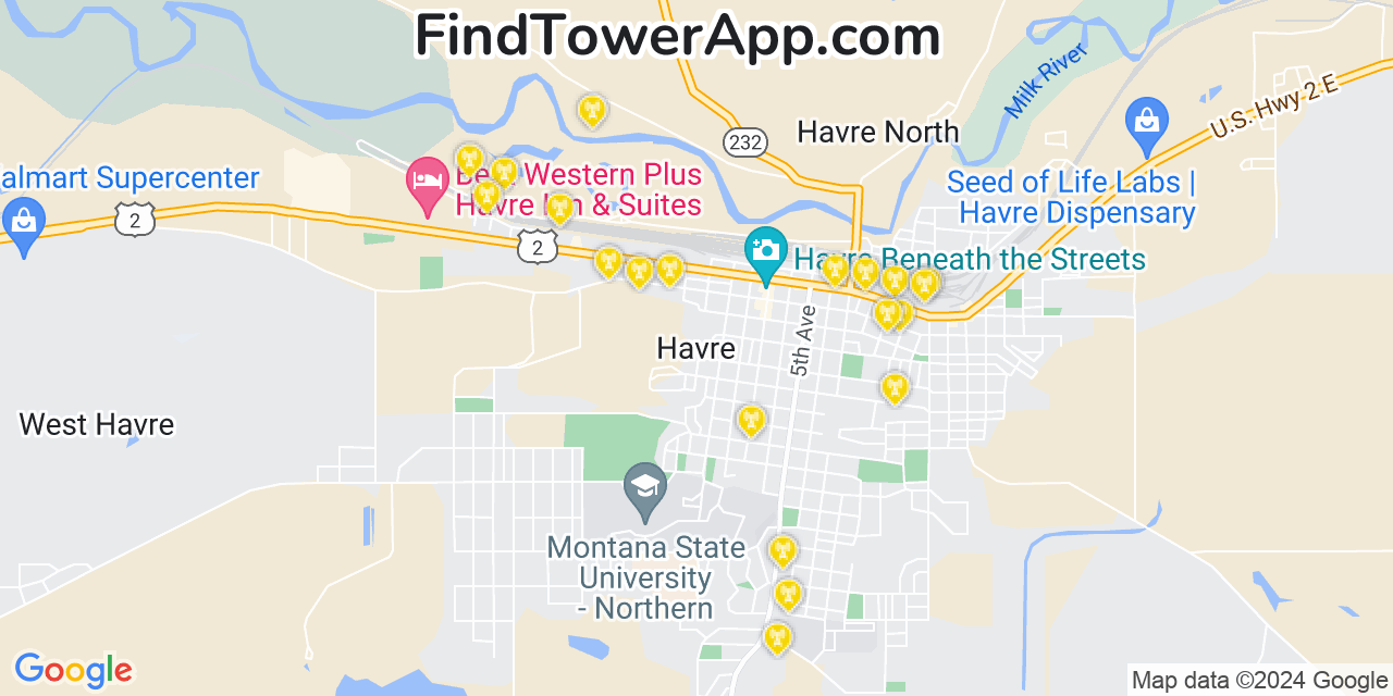 AT&T 4G/5G cell tower coverage map Havre, Montana