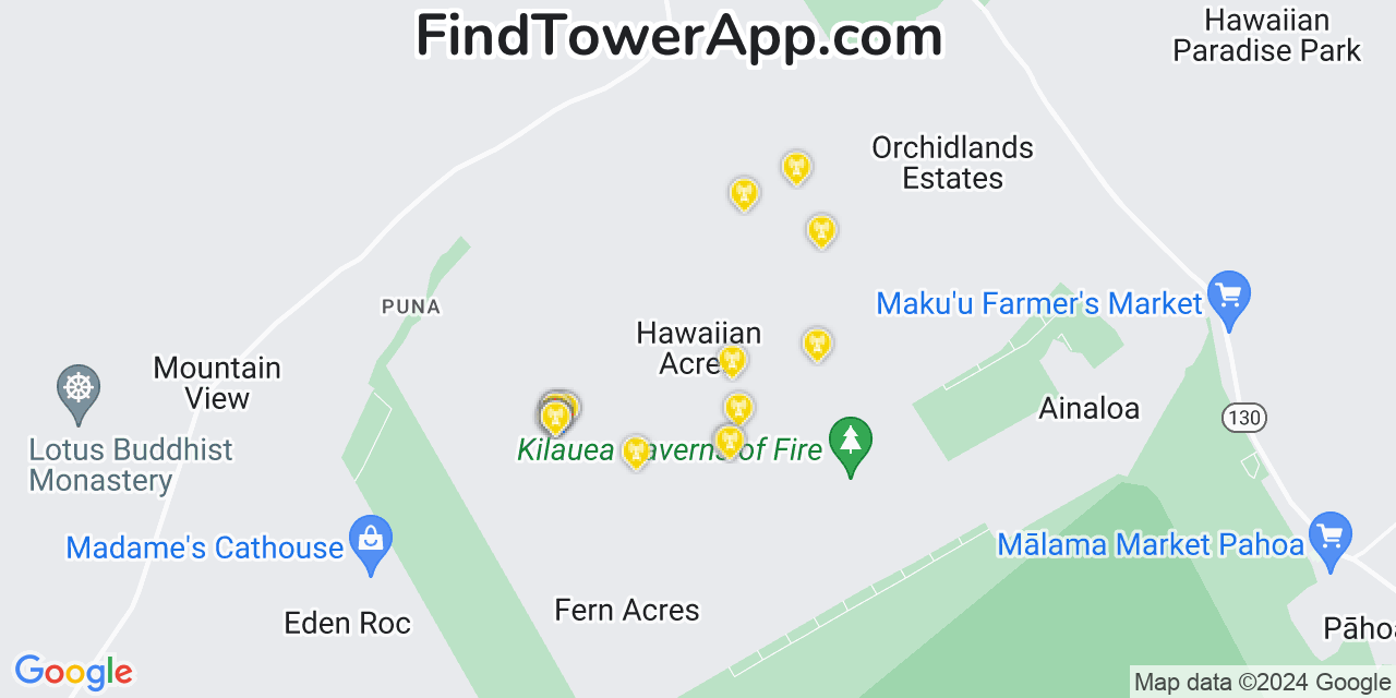 AT&T 4G/5G cell tower coverage map Hawaiian Acres, Hawaii