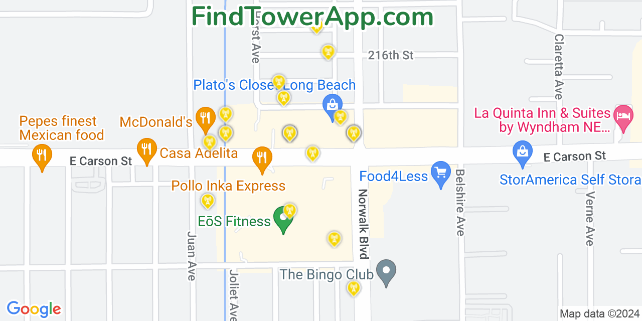 AT&T 4G/5G cell tower coverage map Hawaiian Gardens, California