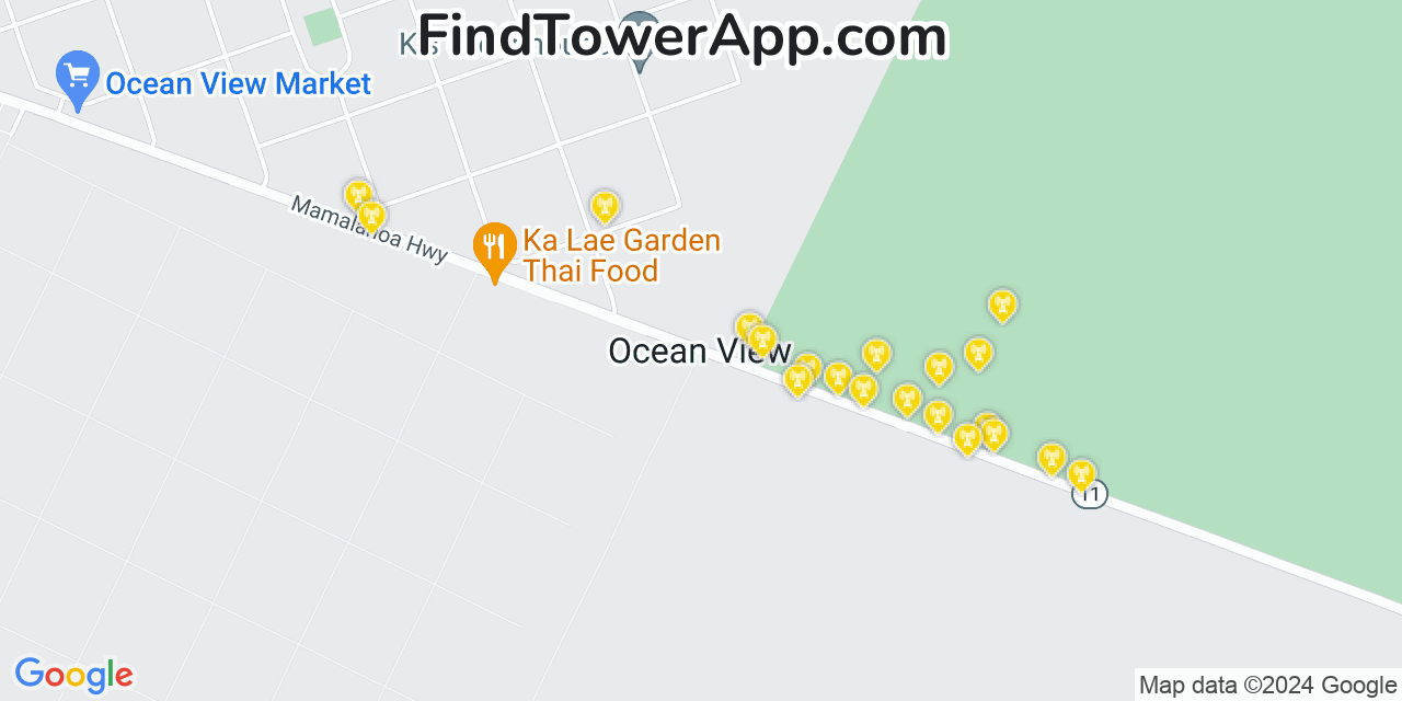 Verizon 4G/5G cell tower coverage map Hawaiian Ocean View, Hawaii