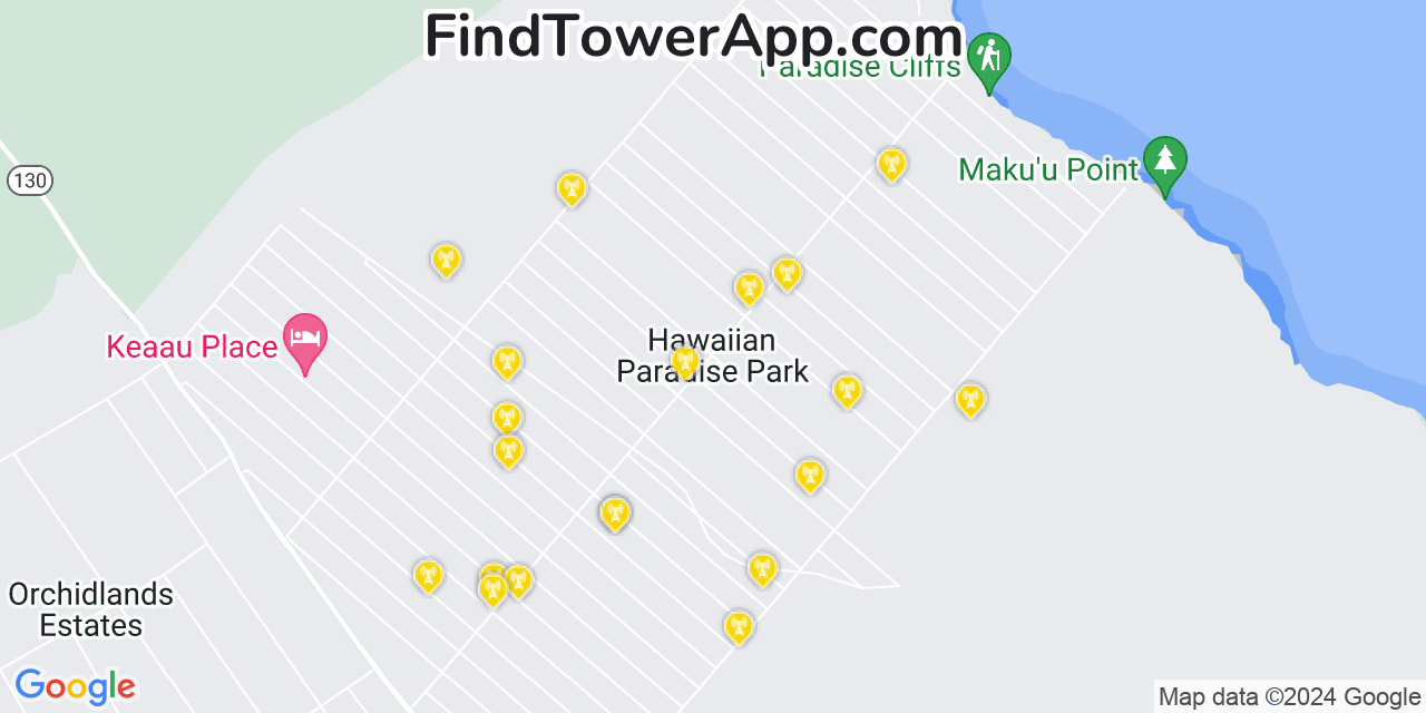 AT&T 4G/5G cell tower coverage map Hawaiian Paradise Park, Hawaii