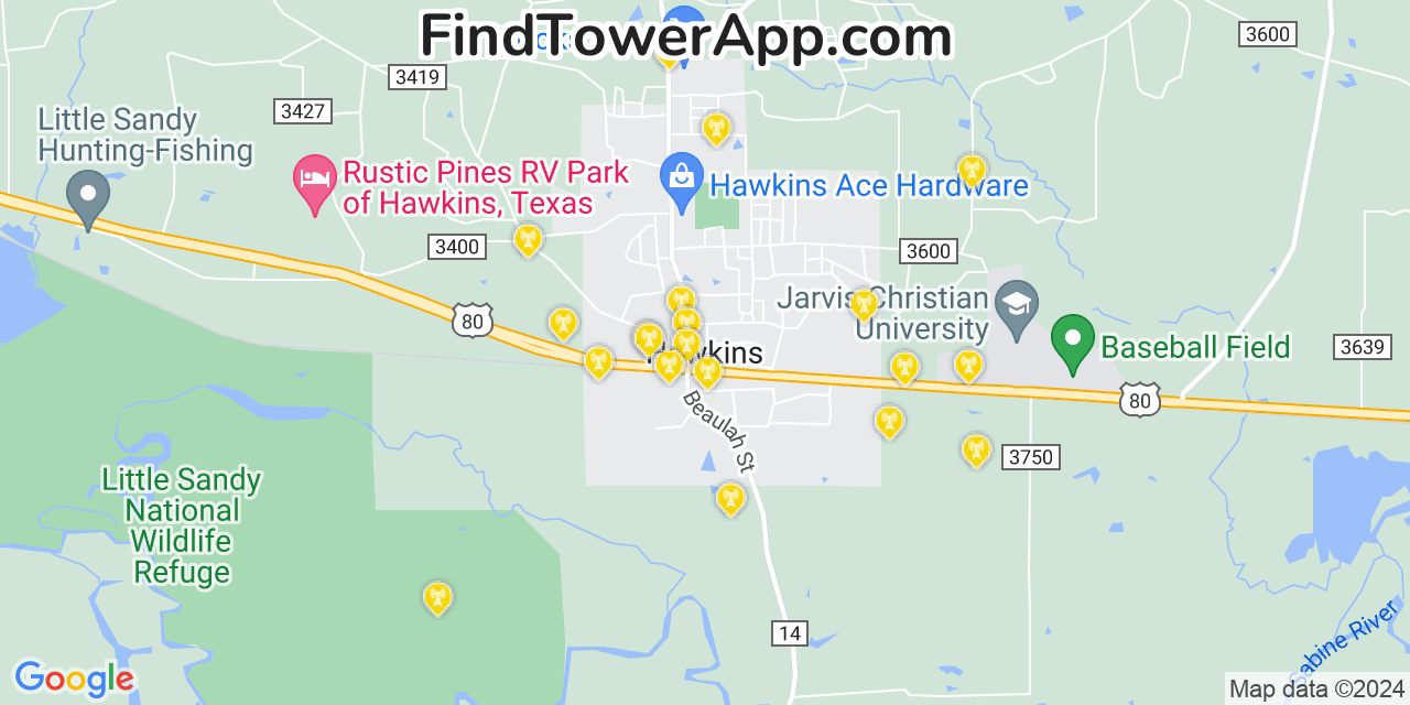AT&T 4G/5G cell tower coverage map Hawkins, Texas