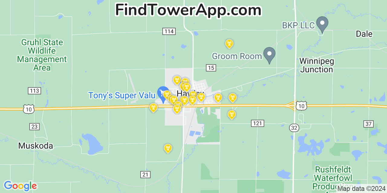 AT&T 4G/5G cell tower coverage map Hawley, Minnesota