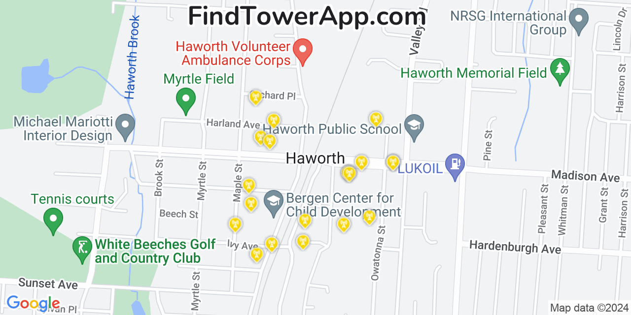 AT&T 4G/5G cell tower coverage map Haworth, New Jersey