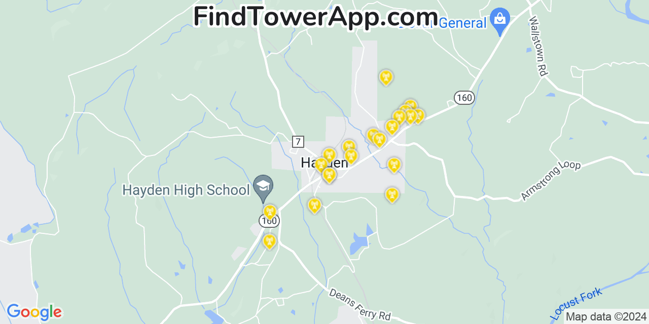 AT&T 4G/5G cell tower coverage map Hayden, Alabama