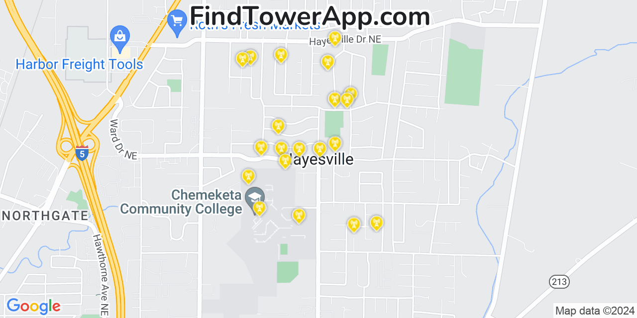 AT&T 4G/5G cell tower coverage map Hayesville, Oregon