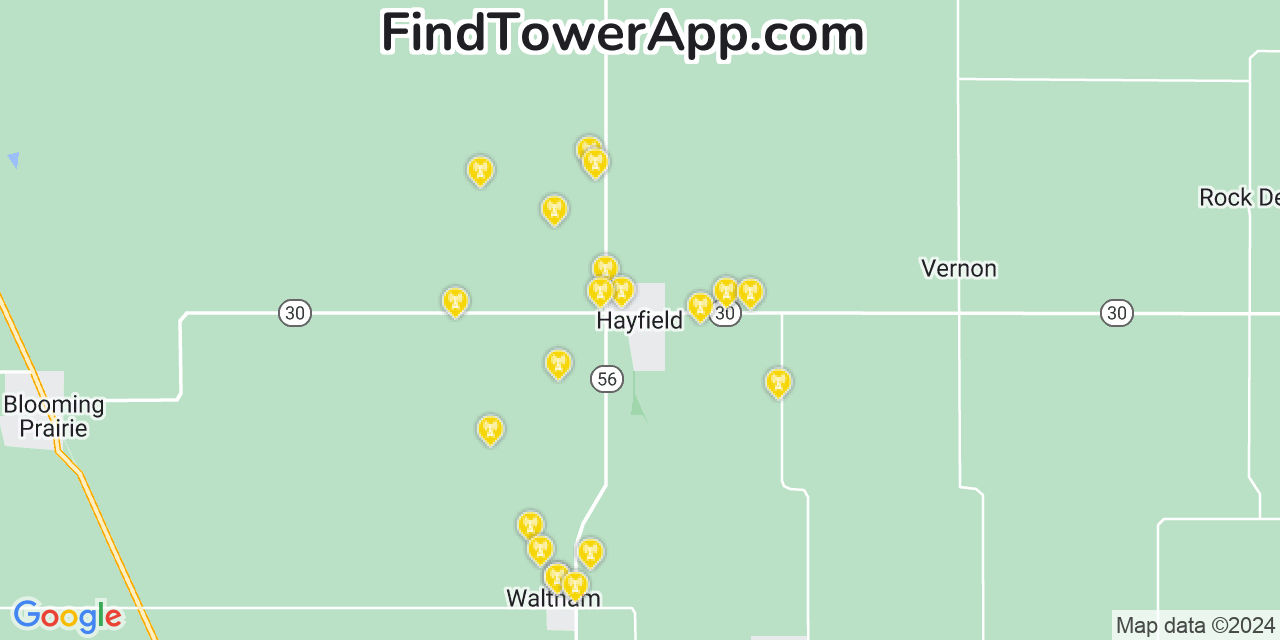 AT&T 4G/5G cell tower coverage map Hayfield, Minnesota