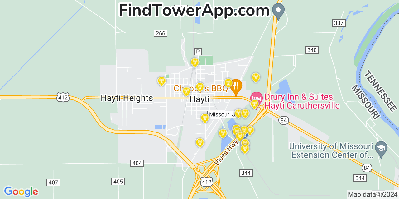AT&T 4G/5G cell tower coverage map Hayti, Missouri