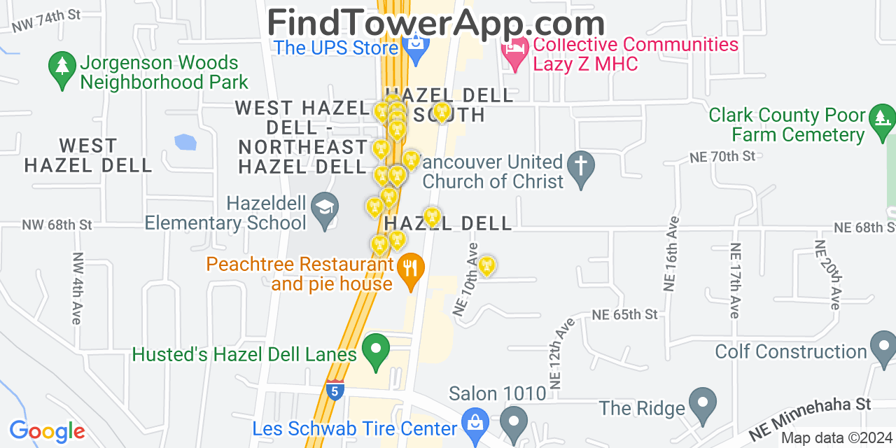 Verizon 4G/5G cell tower coverage map Hazel Dell, Washington