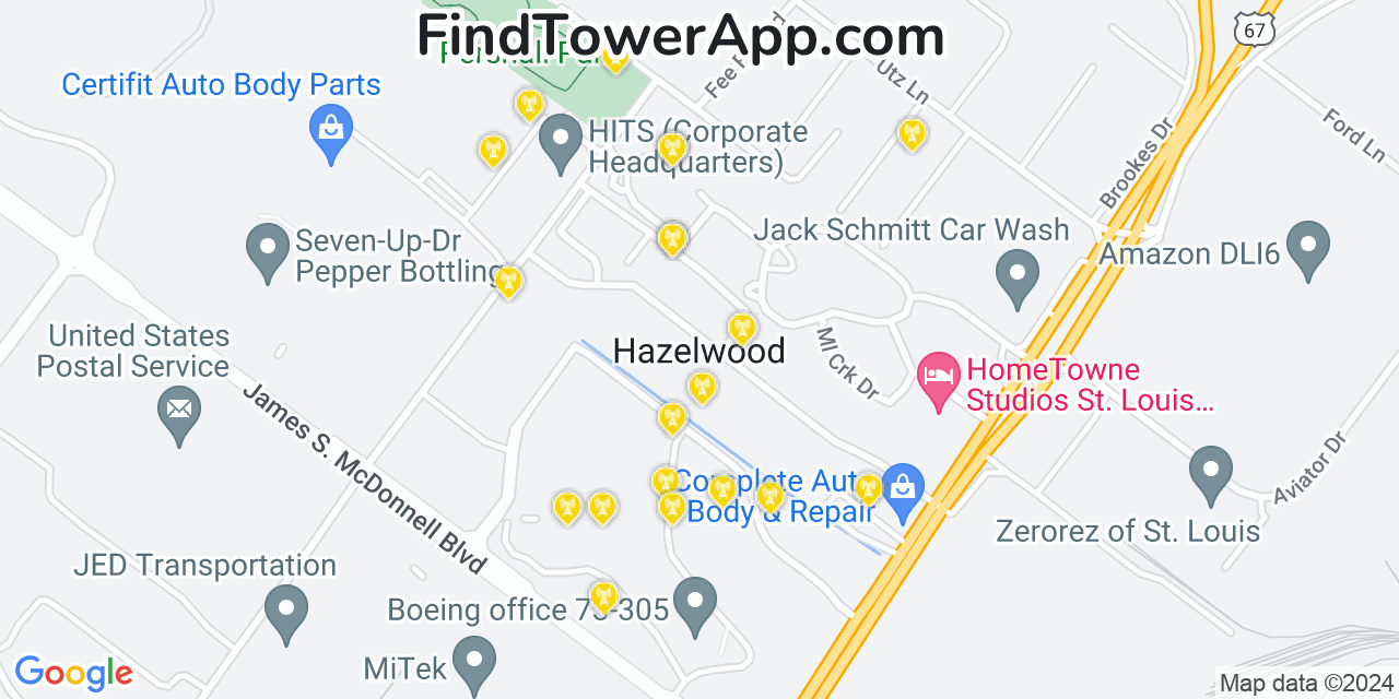 Verizon 4G/5G cell tower coverage map Hazelwood, Missouri