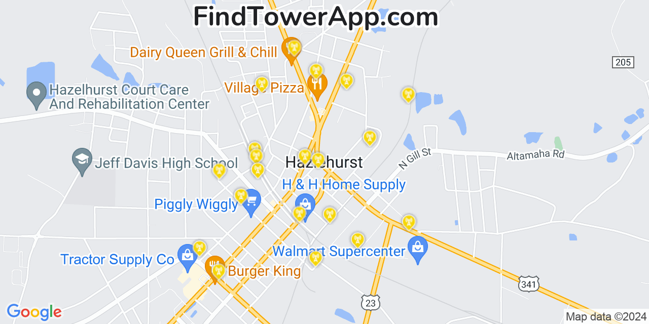 AT&T 4G/5G cell tower coverage map Hazlehurst, Georgia