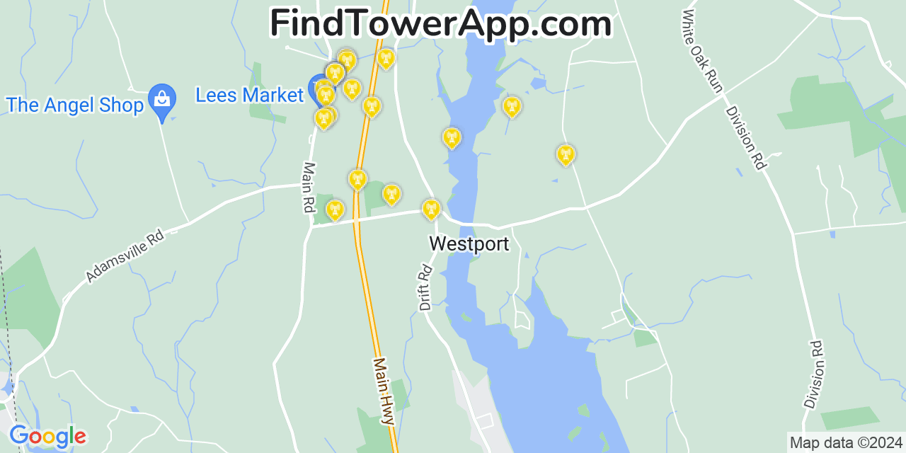 AT&T 4G/5G cell tower coverage map Head of Westport, Massachusetts