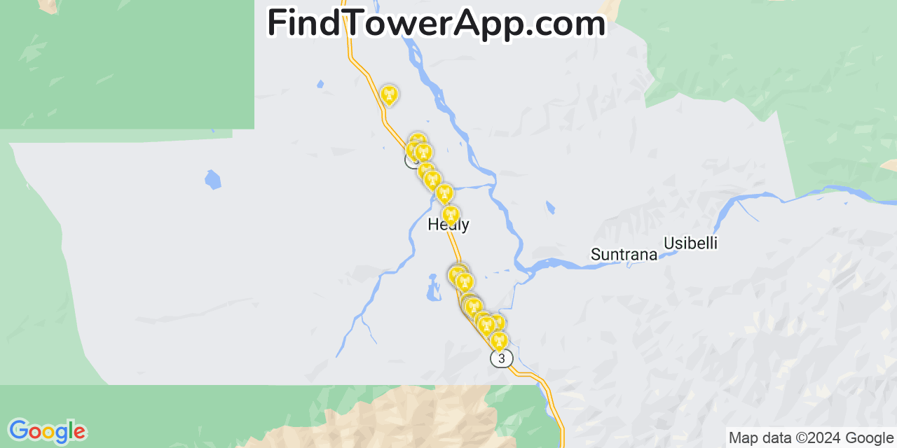 AT&T 4G/5G cell tower coverage map Healy, Alaska