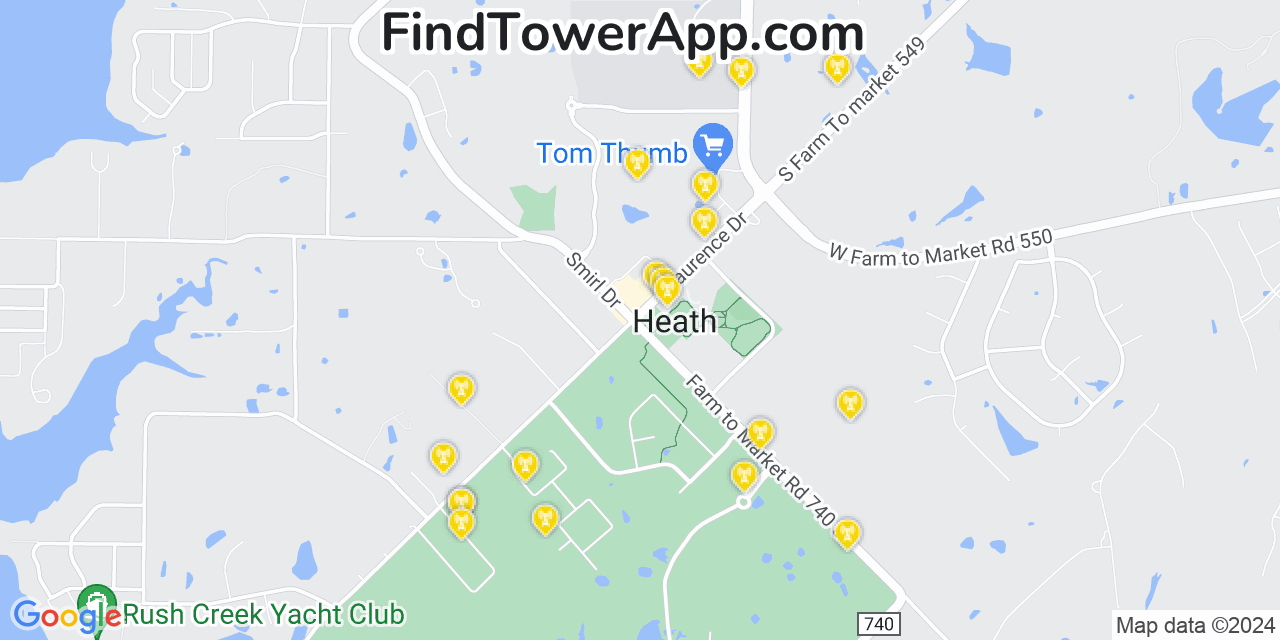 AT&T 4G/5G cell tower coverage map Heath, Texas