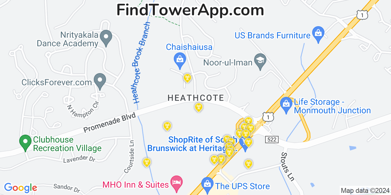 AT&T 4G/5G cell tower coverage map Heathcote, New Jersey