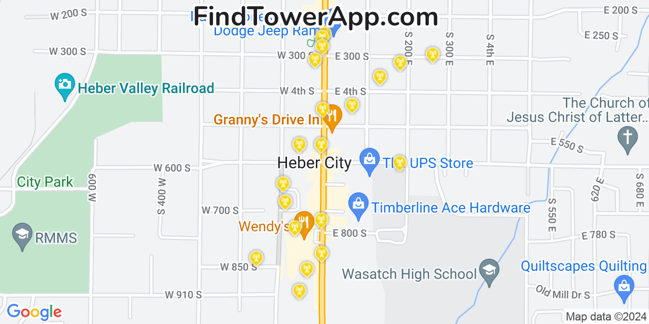 AT&T 4G/5G cell tower coverage map Heber City, Utah