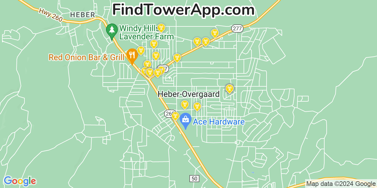 Verizon 4G/5G cell tower coverage map Heber Overgaard, Arizona
