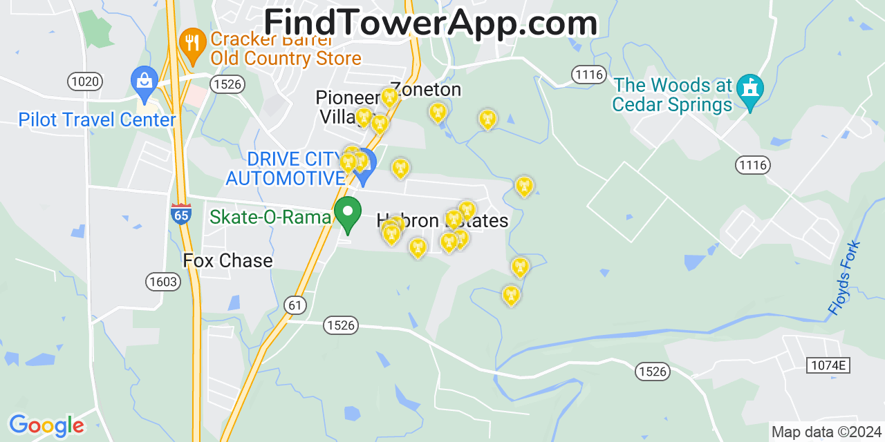 AT&T 4G/5G cell tower coverage map Hebron Estates, Kentucky