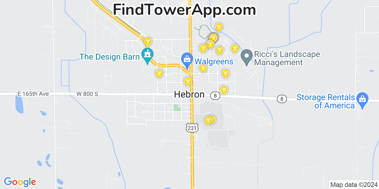 T-Mobile 4G/5G cell tower coverage map Hebron, Indiana