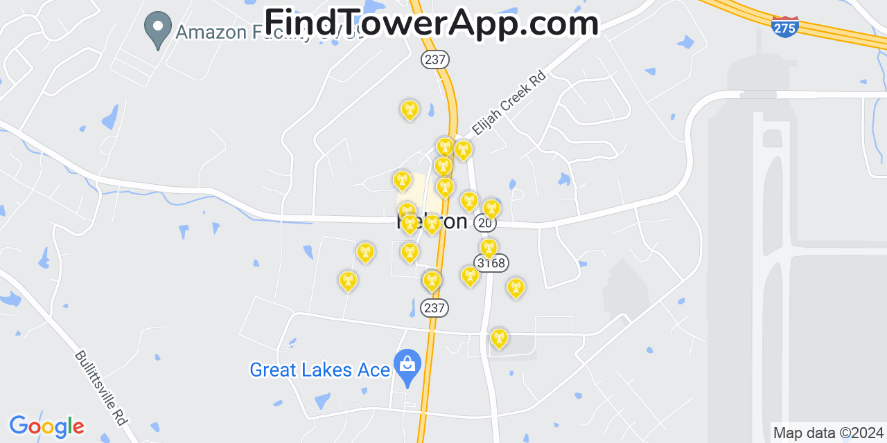 AT&T 4G/5G cell tower coverage map Hebron, Kentucky