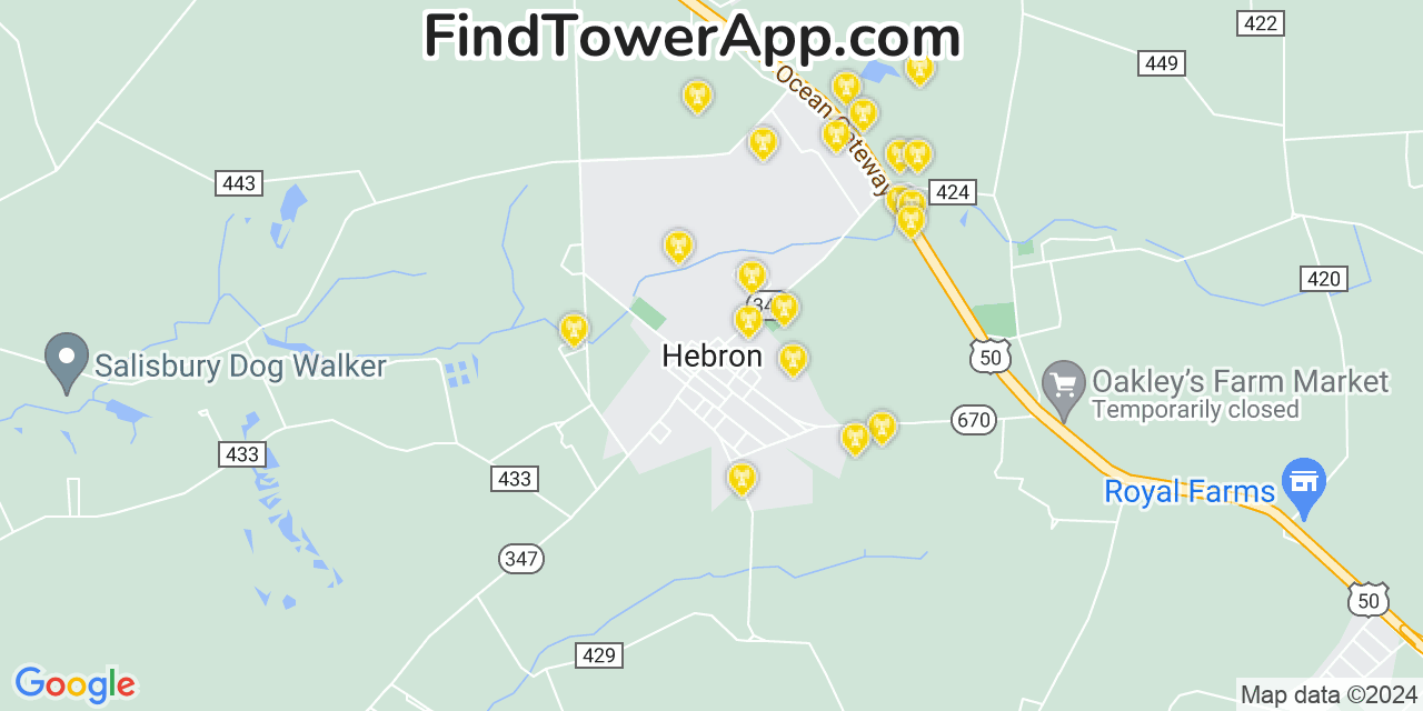 AT&T 4G/5G cell tower coverage map Hebron, Maryland