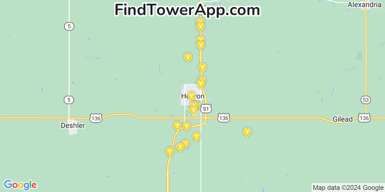 AT&T 4G/5G cell tower coverage map Hebron, Nebraska