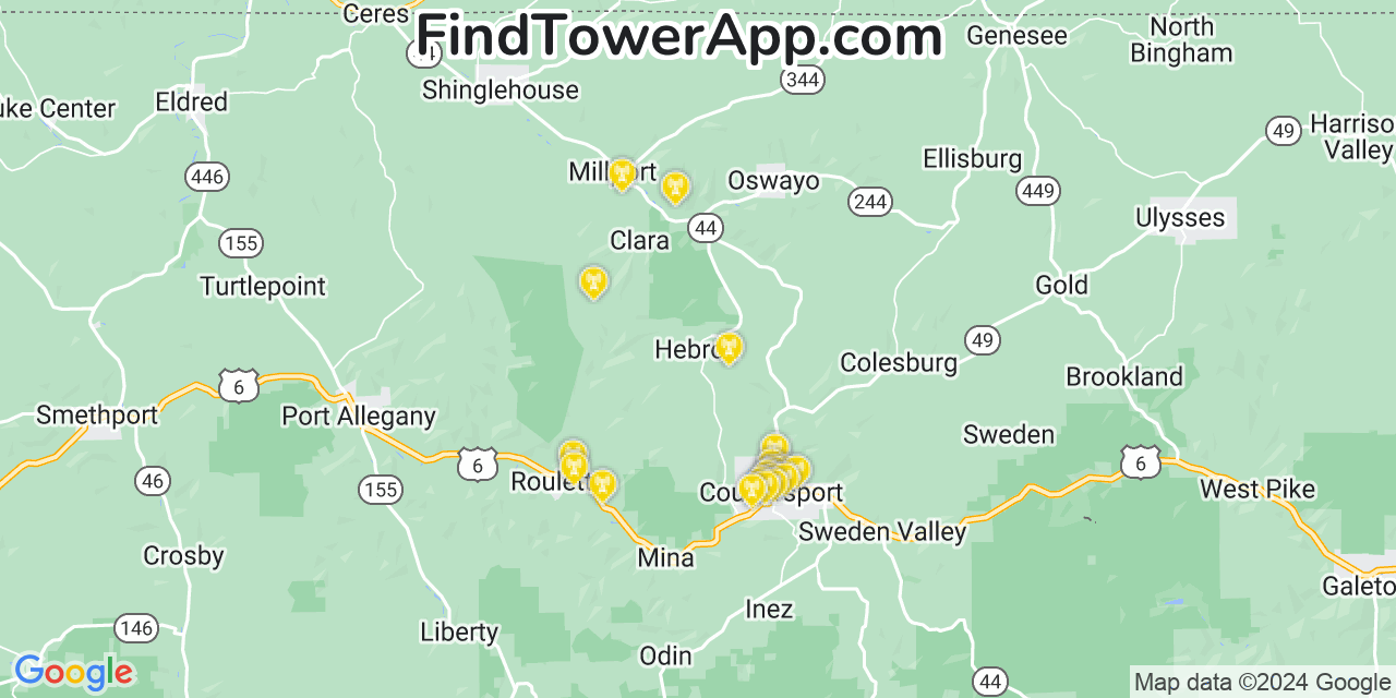 AT&T 4G/5G cell tower coverage map Hebron, Pennsylvania